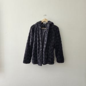 F21 | Dark Gray Open Front Furry Jacket